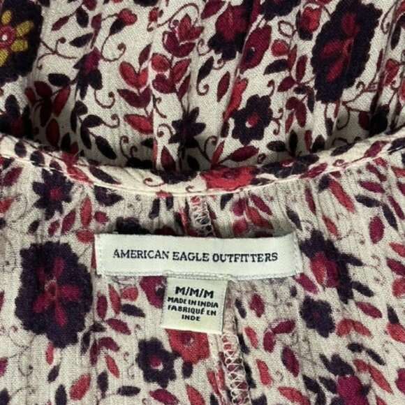 American Eagle Floral Tassel Boho Mini Dress M | AE V-Neck Viscose Peasant Tunic - Picture 8 of 13